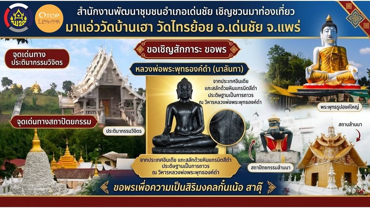 สำนักงานพัฒนาชุมชนอำเภอเด่นชัย ขอเชิญเที่ยวชมความงดงามและสักการะ “หลวงพ่อพระพุทธองค์ดำ” เสริมสิริมงคล ณ วัดไทรย้อย อ.เด่นชัย จ.แพร่